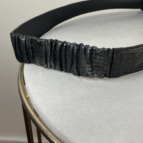 Sandy Duftler Designs Gray Metallic Snakeskin Leather Belt GunMetal Buckle VTG main image 9